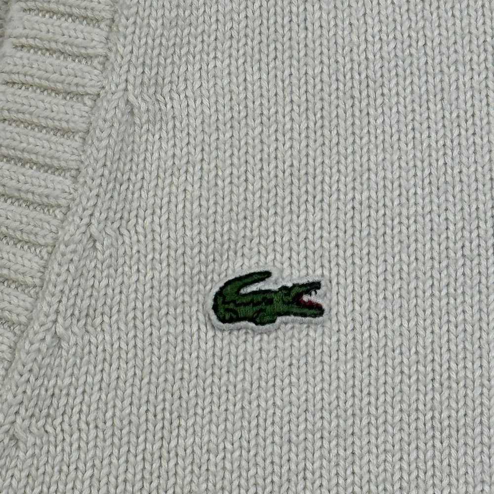 Vintage Lacoste Sweater Mens 46 Small Creme Knit V-Neck Ribbed Pullover Croc - Picture 4 of 11